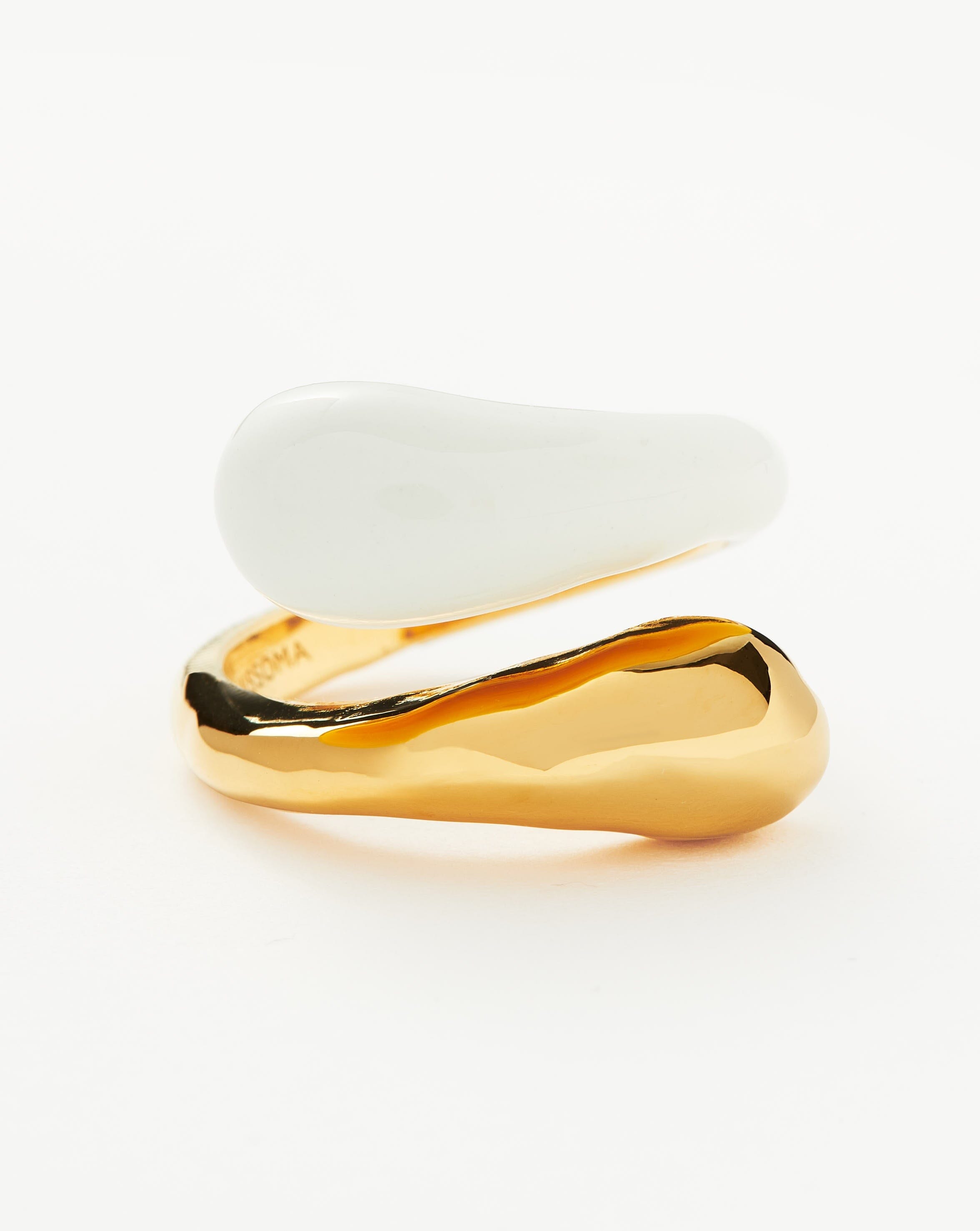 Squiggle Two Tone Enamel Crossover Ring | 18ct Gold Plated Vermeil/Bright White Rings Missoma 
