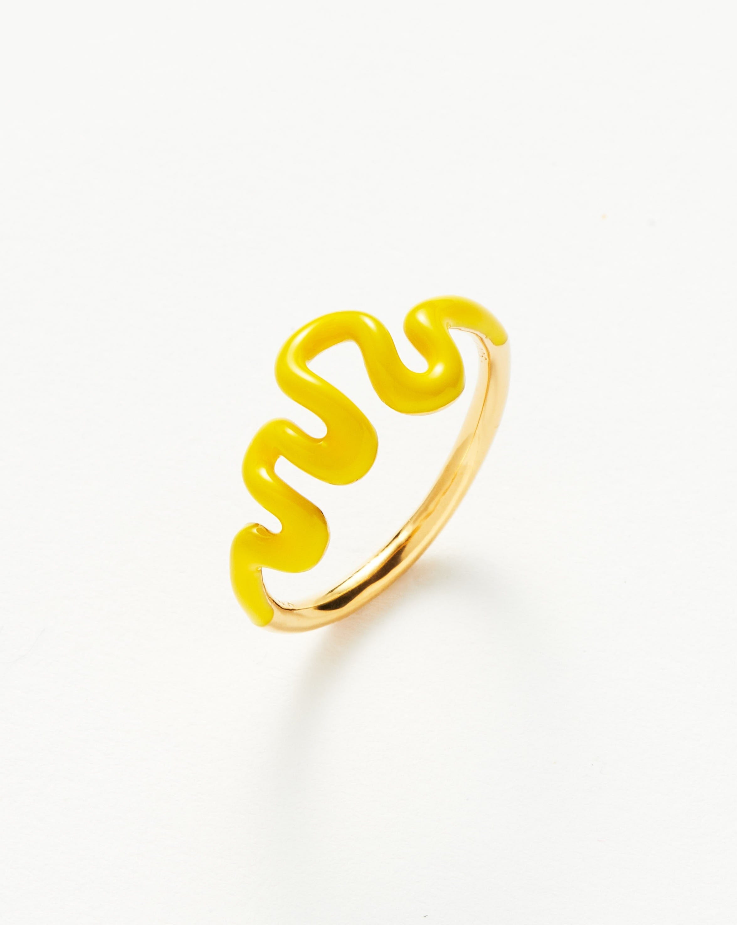 Squiggle Wavy Enamel Stacking Ring | 18ct Gold Plated Vermeil/Lemon Yellow Rings Missoma 