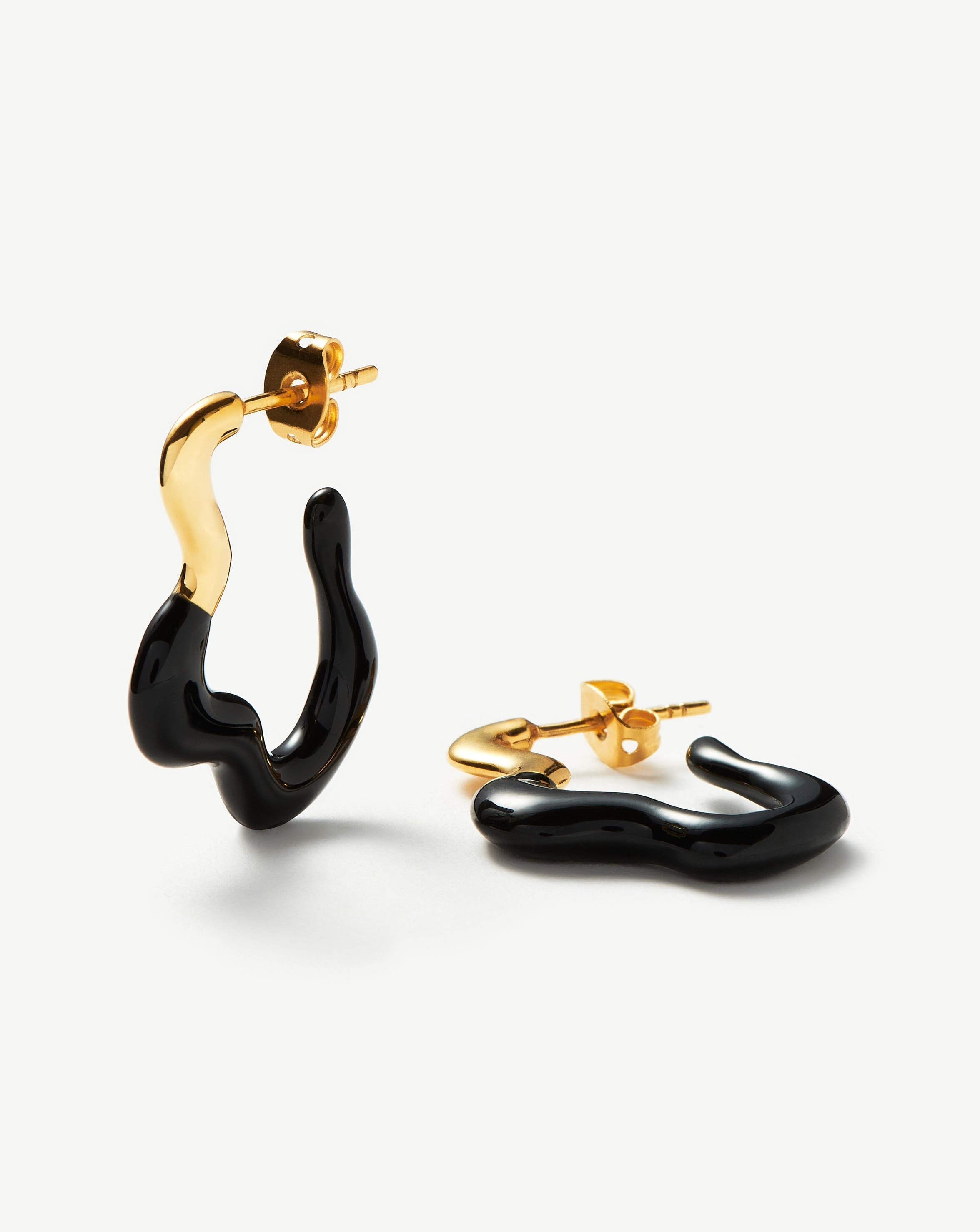 Squiggle Wavy Two Tone Enamel Hoop Earrings | 18ct Gold Plated/Black Earrings Missoma 18ct Gold Plated/Black 