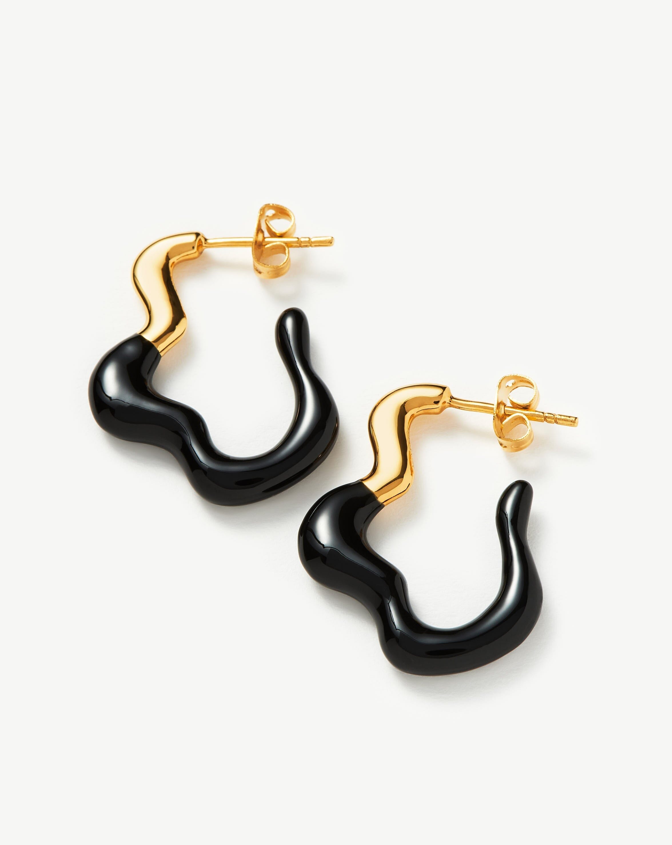 Squiggle Wavy Two Tone Enamel Hoop Earrings | 18ct Gold Plated/Black Earrings Missoma 
