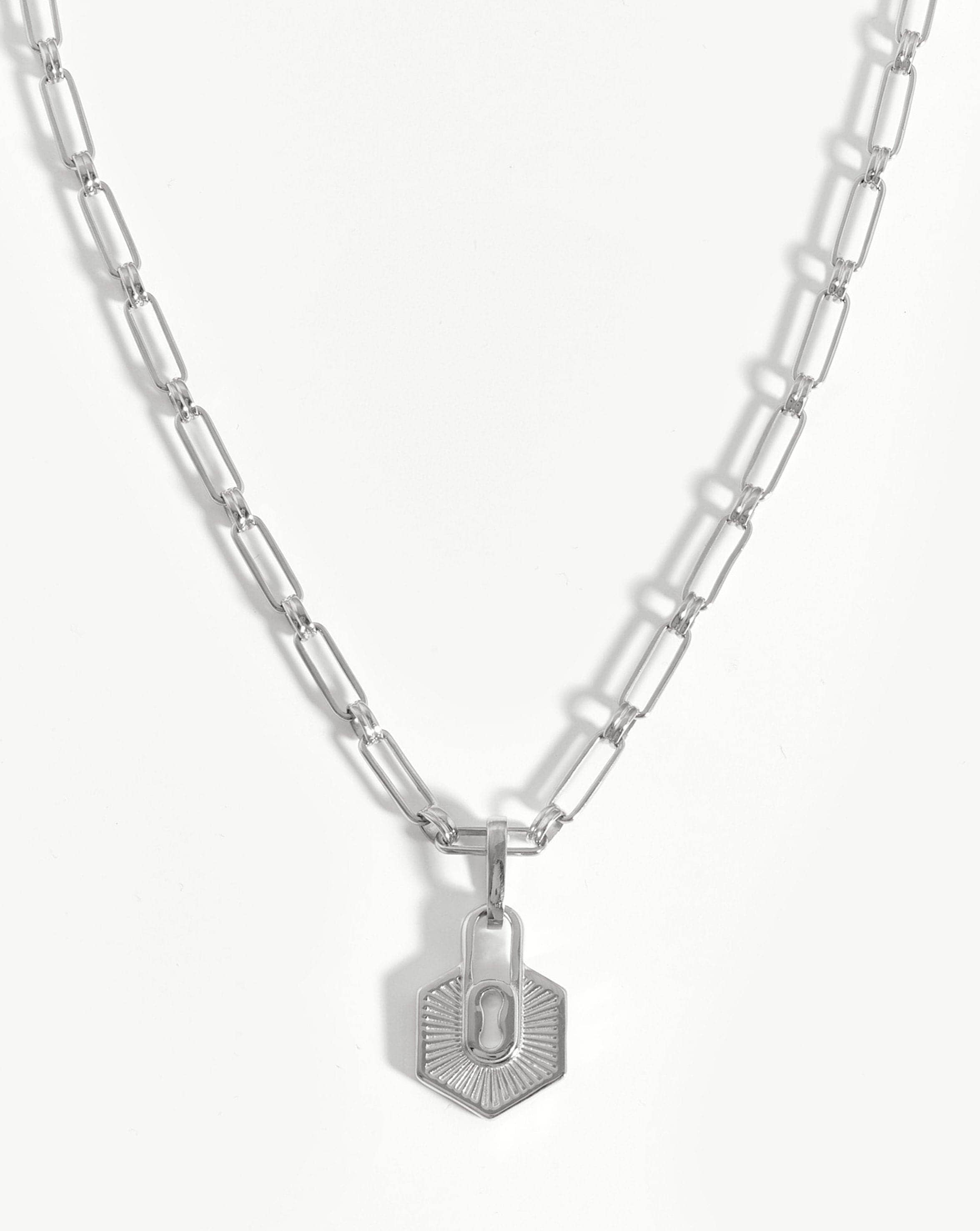 Textured Padlock Chain Necklace | Silver Plated Necklaces Missoma 